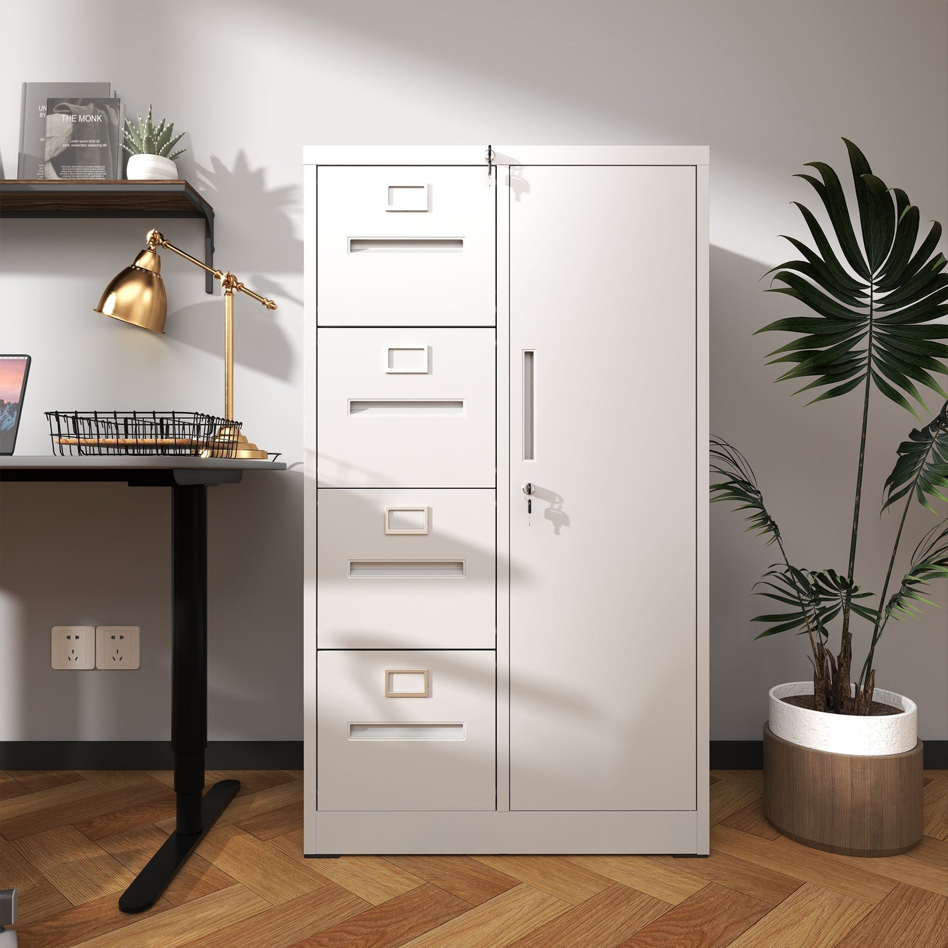 Metal Vertical Filing Cabinet with Lock Four Drawer Storage