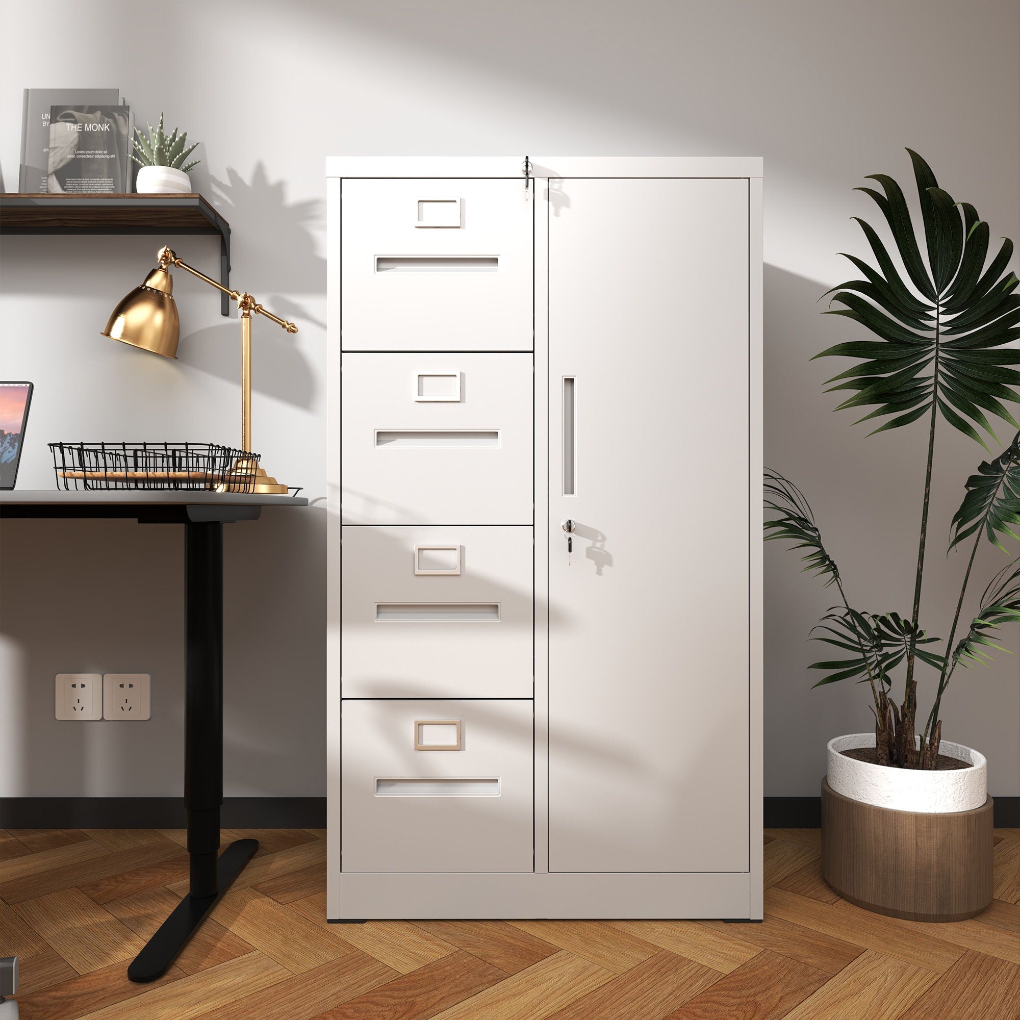 Metal Vertical Filing Cabinet with Lock Four Drawer Storage
