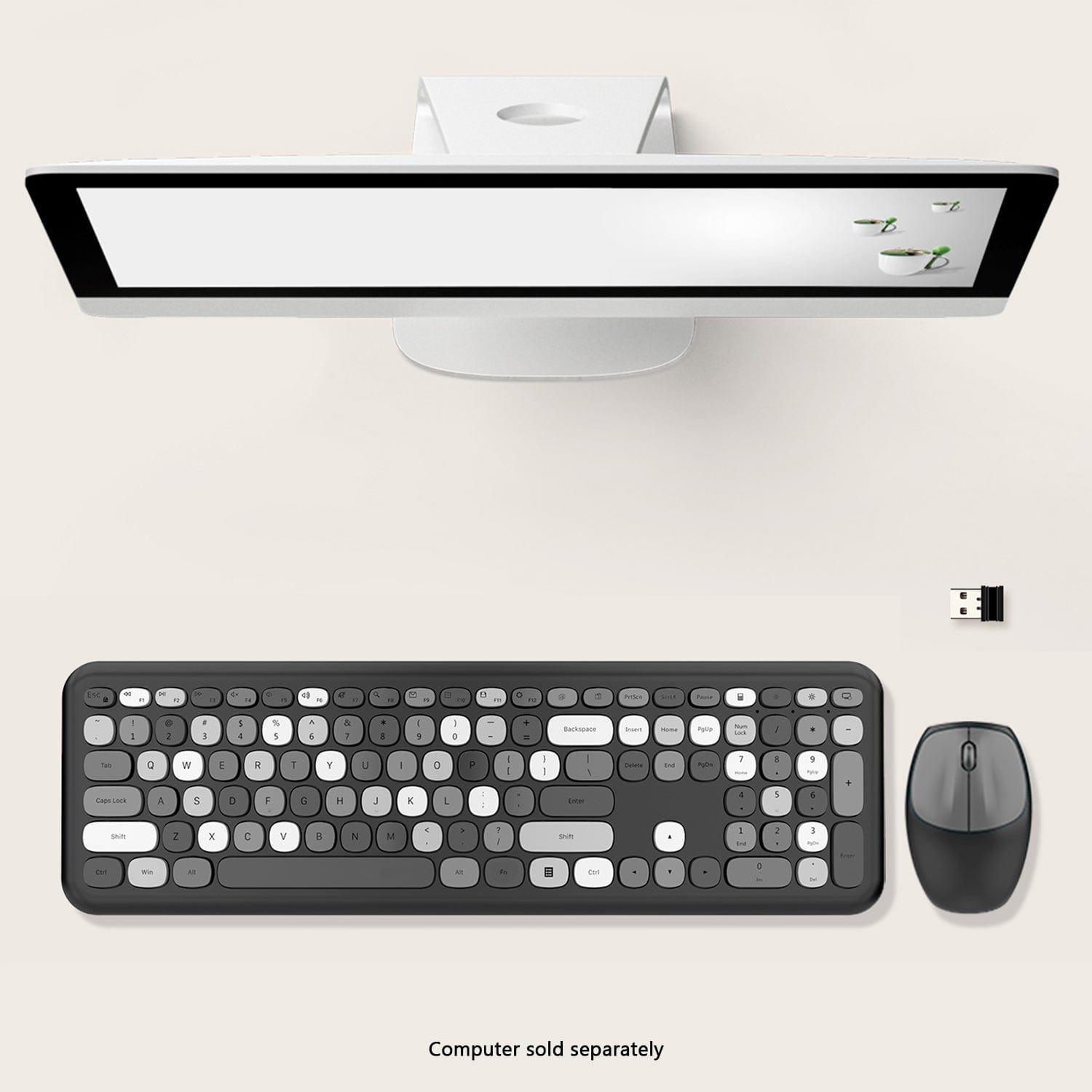 Wireless Full-Size Keyboard and Mouse Combo Black Gray