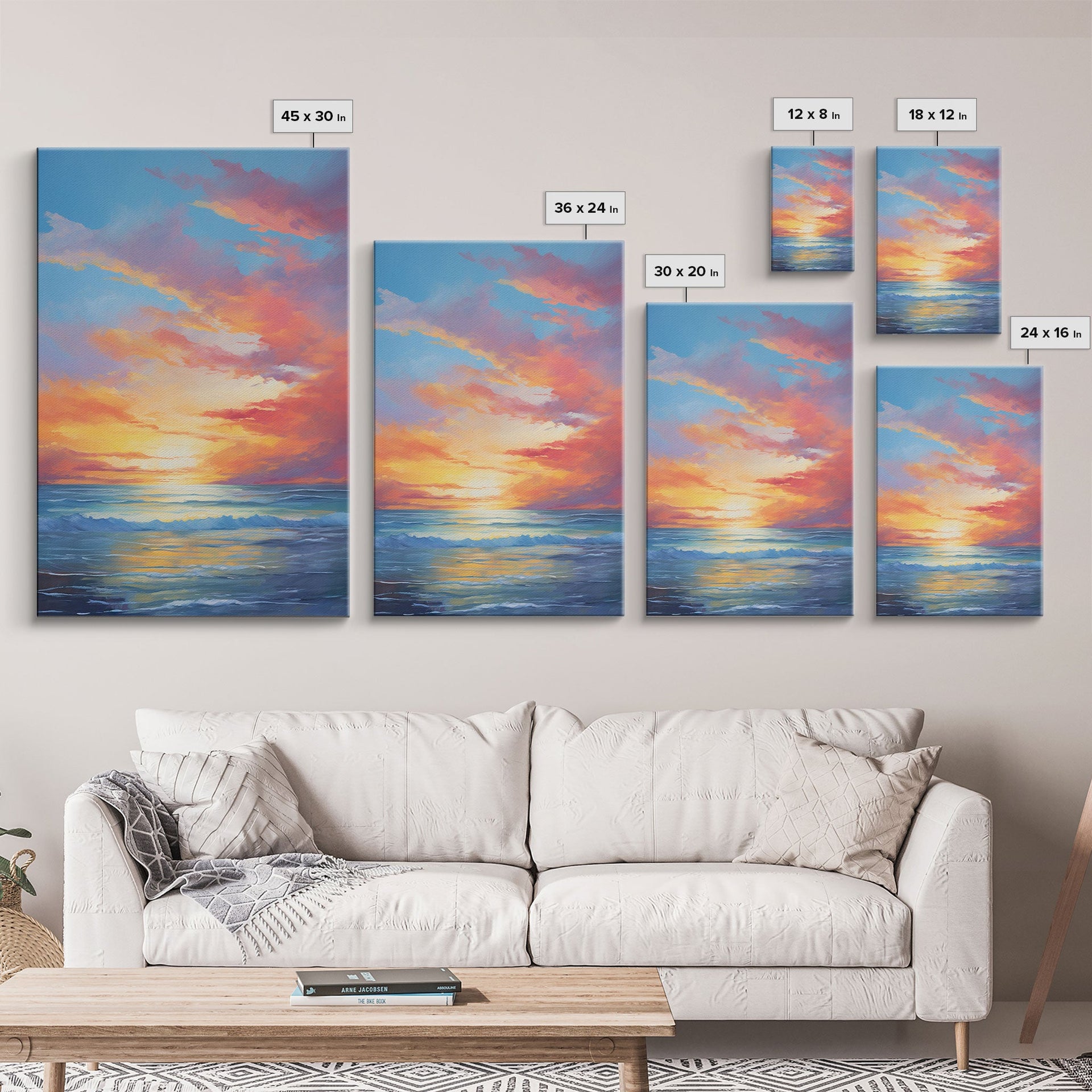 Ocean Sunset Canvas Wall Art for Home Office Decor