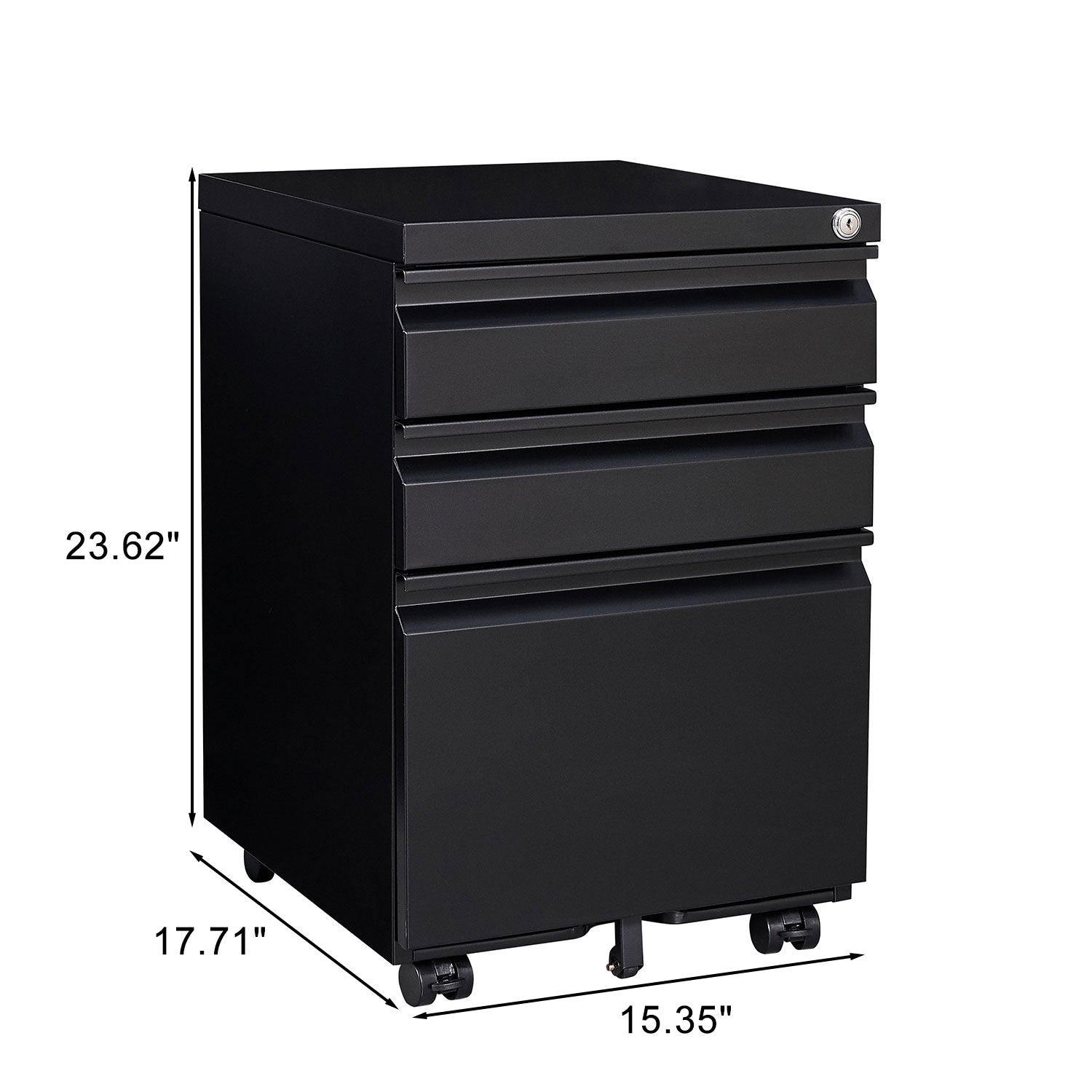 Locked Three Drawer Mobile Metal Filing Cabinet with Wheels