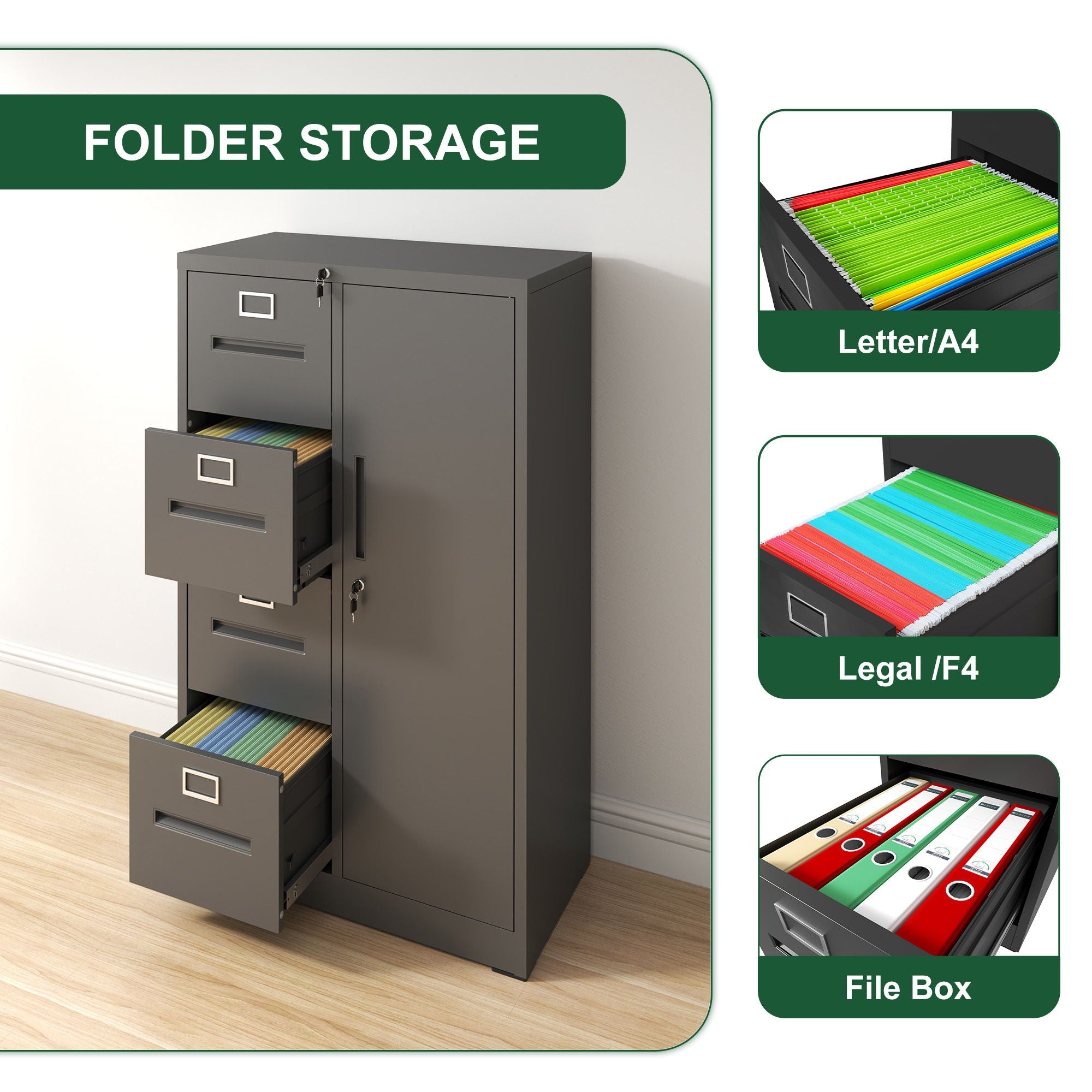 Metal Vertical Filing Cabinet with Lock Four Drawer Storage