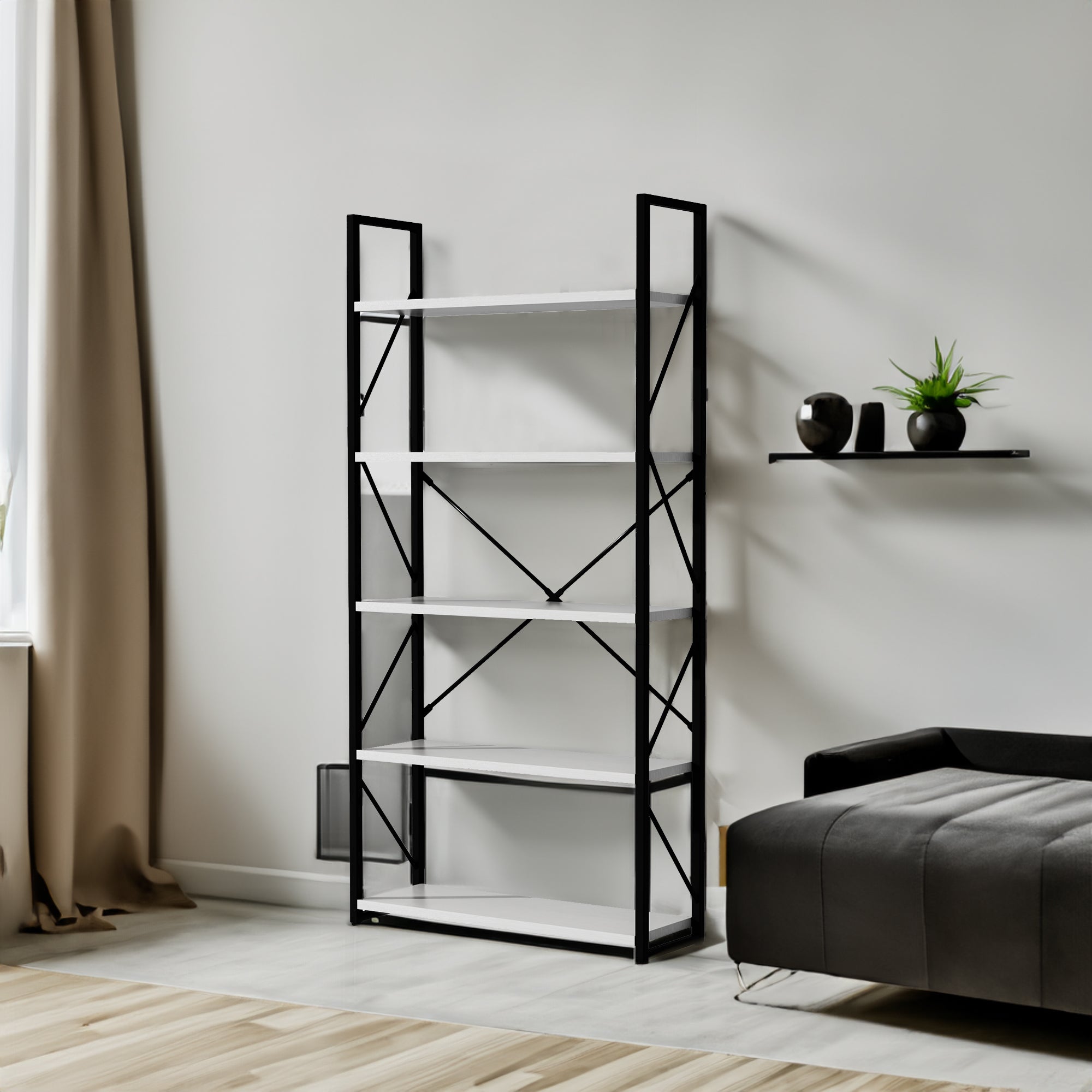5-Tier White Freestanding Bookshelf with Open Display Storage Shelves