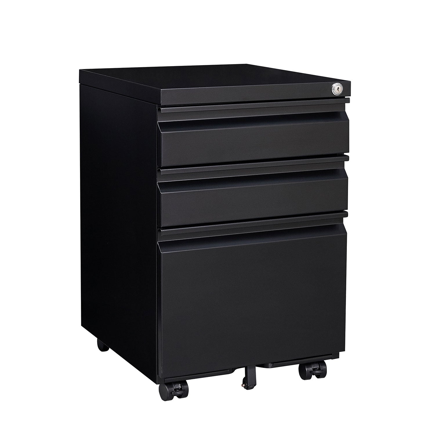 Locked Three Drawer Mobile Metal Filing Cabinet with Wheels
