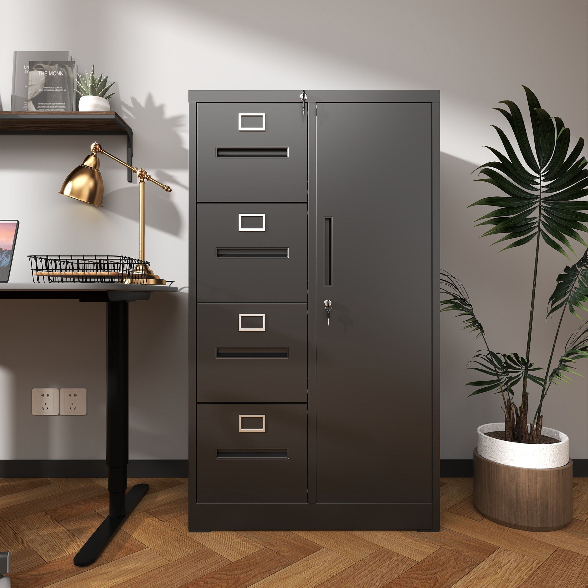 Metal Vertical Filing Cabinet with Lock Four Drawer Storage