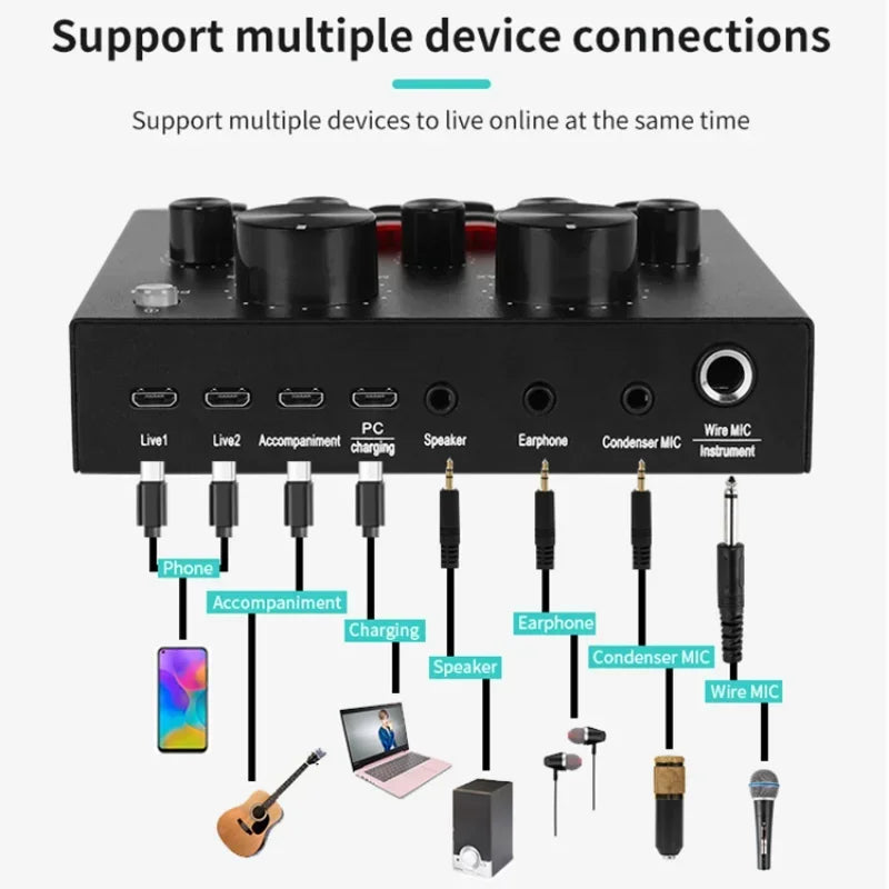 V8 Professional Sound Card Audio Interface for Streaming Recording
