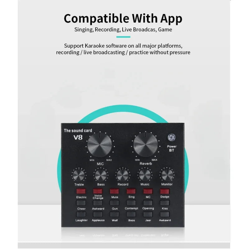 V8 Professional Sound Card Audio Interface for Streaming Recording