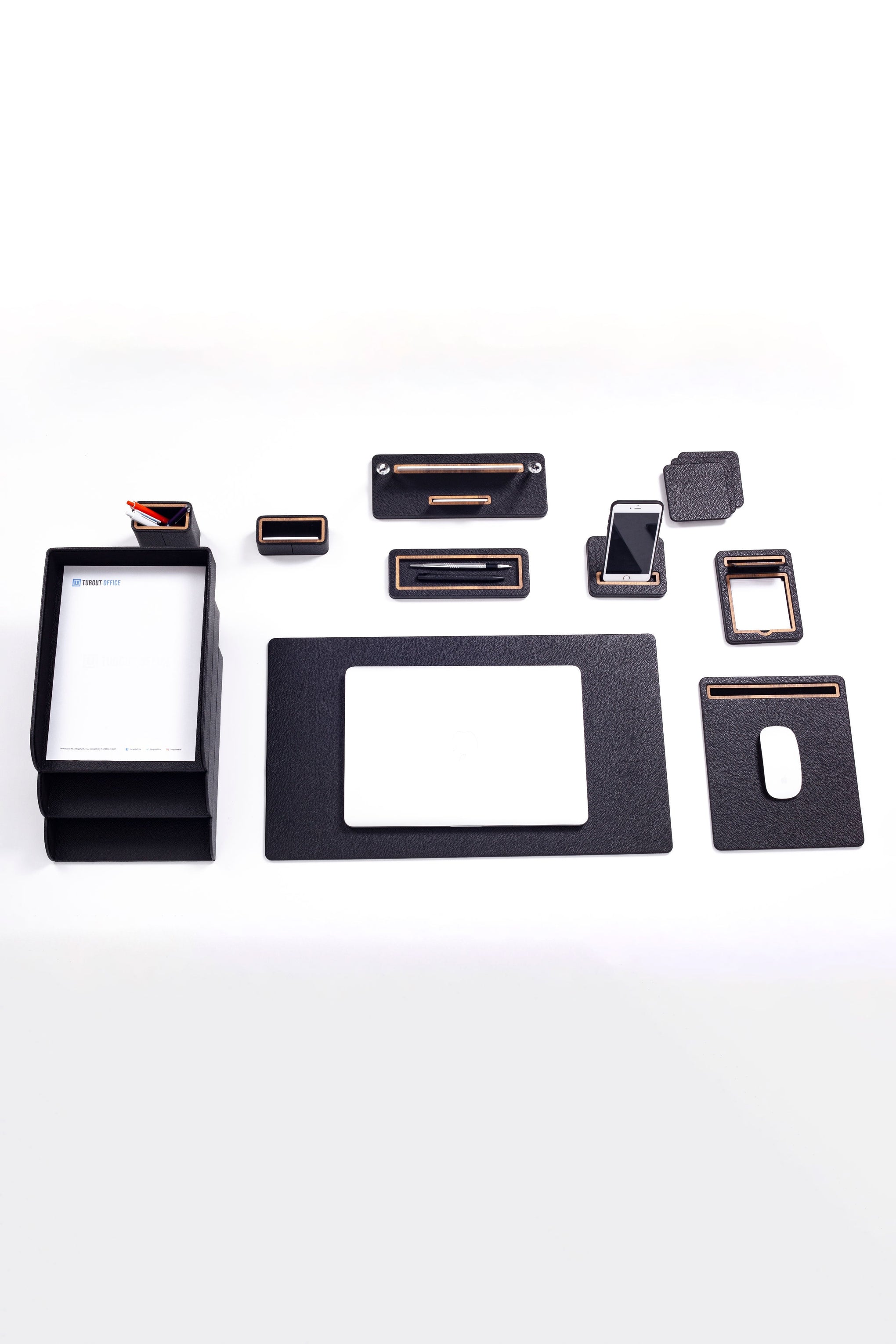 Capella Leather Desk Set with Three Document Shelves