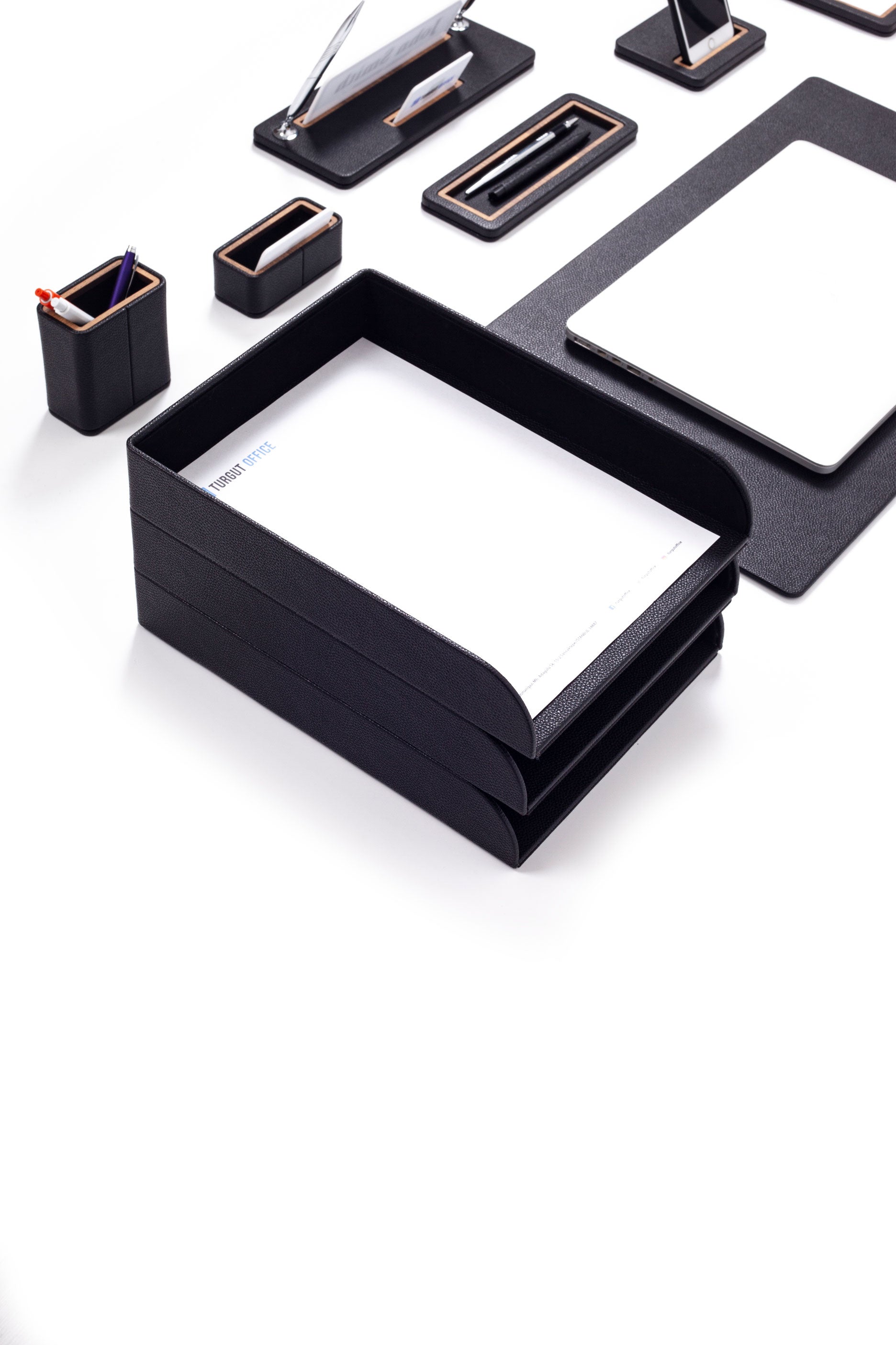 Capella Leather Desk Set with Three Document Shelves