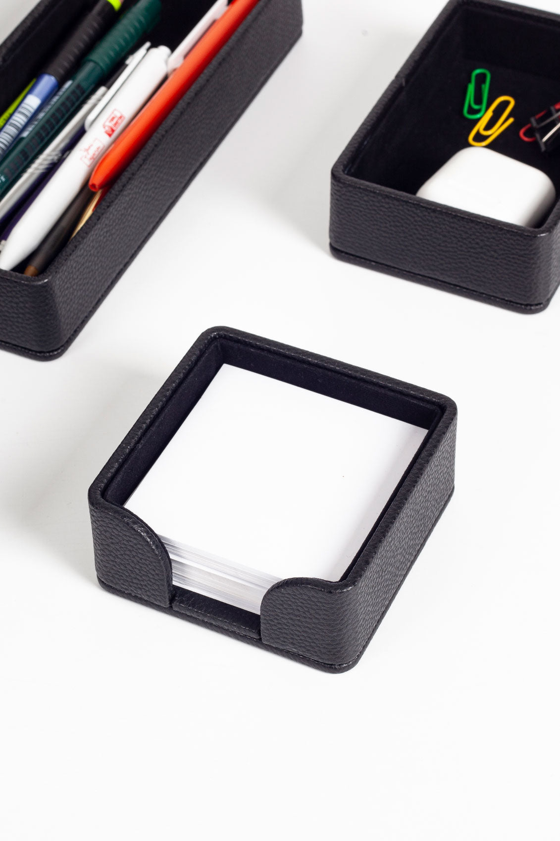Felix Black Leather Desktop Organizer Set Seven Pieces
