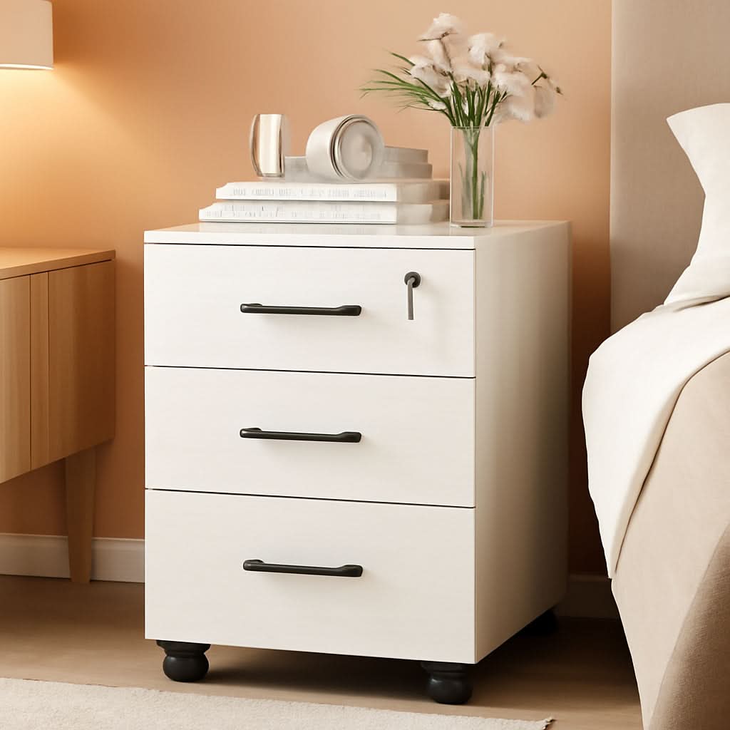 White Three Drawer Mobile File Cabinet for Home Office Storage