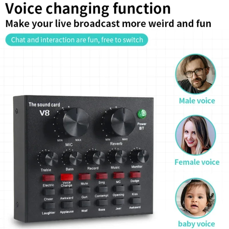 V8 Professional Sound Card Audio Interface for Streaming Recording