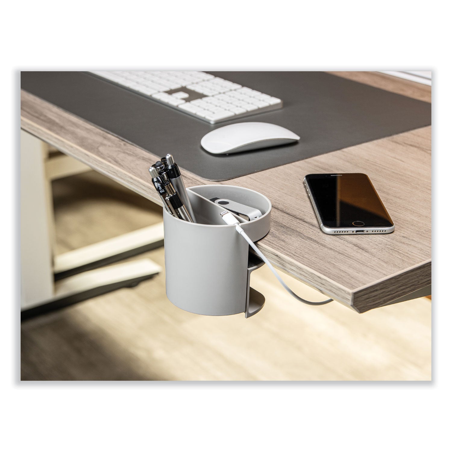 Deflecto Standing Desk Organizer with Two Storage Sections Gray