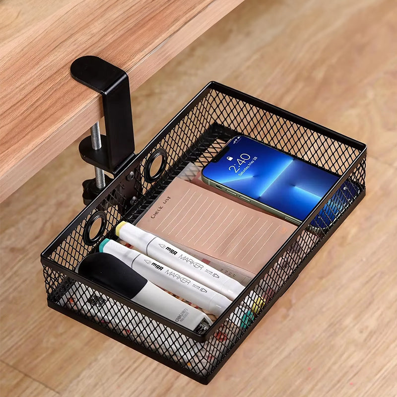 Mesh Clamp-On Desk Organizer with Swivel Pencil Drawer Storage