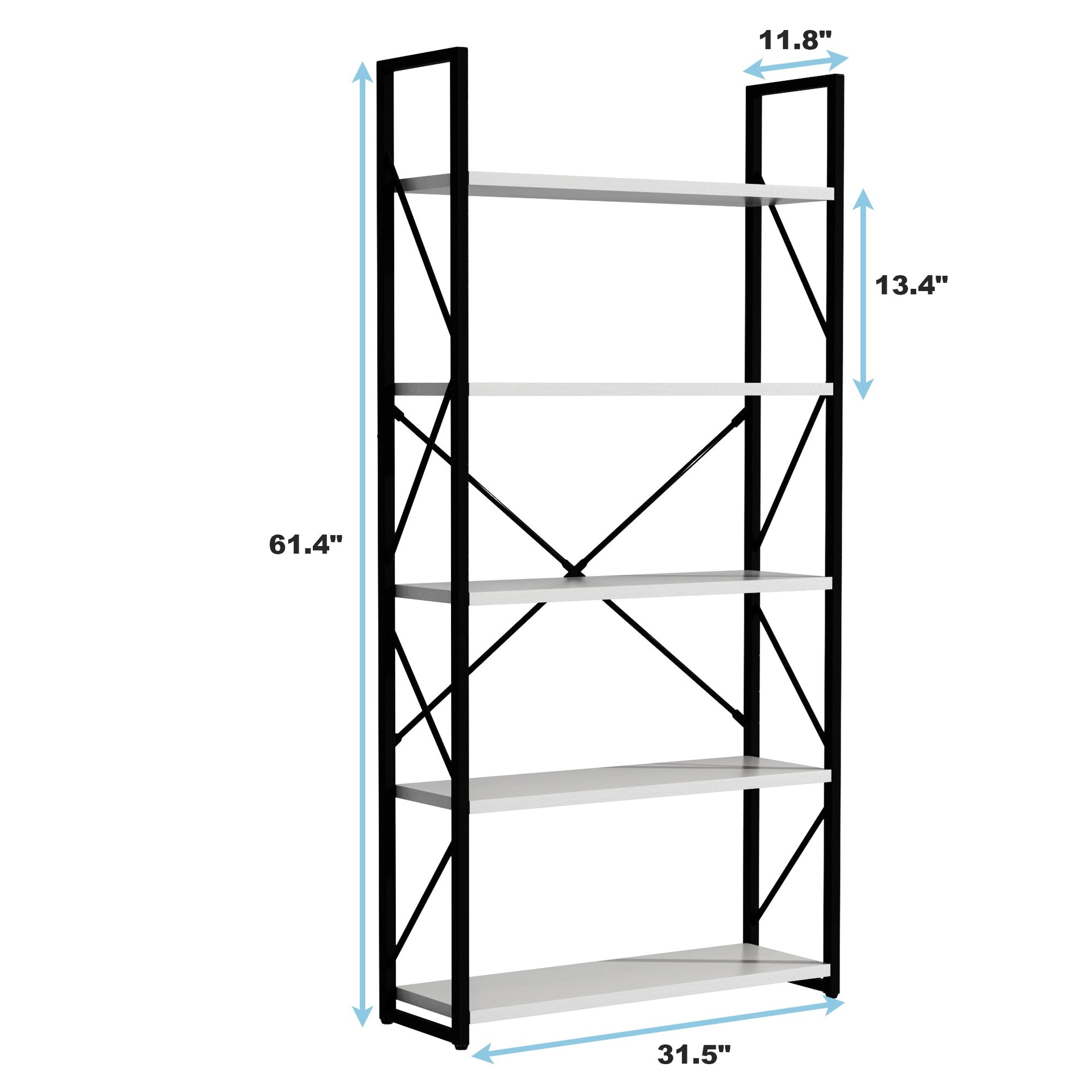 5-Tier White Freestanding Bookshelf with Open Display Storage Shelves