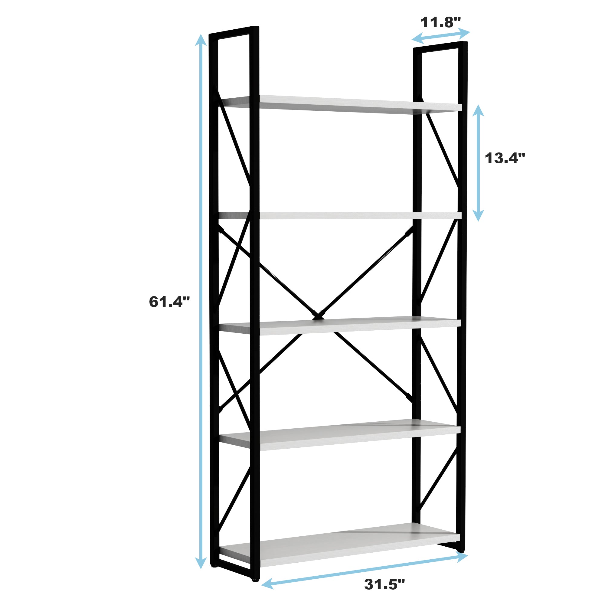 5-Tier White Freestanding Bookshelf with Open Display Storage Shelves