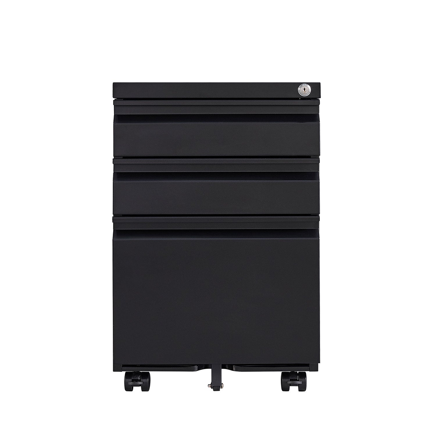 Locked Three Drawer Mobile Metal Filing Cabinet with Wheels