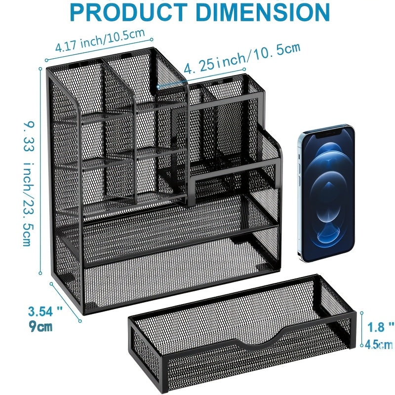 Iron Mesh Multi-Layer Desk Organizer for Stationery Storage