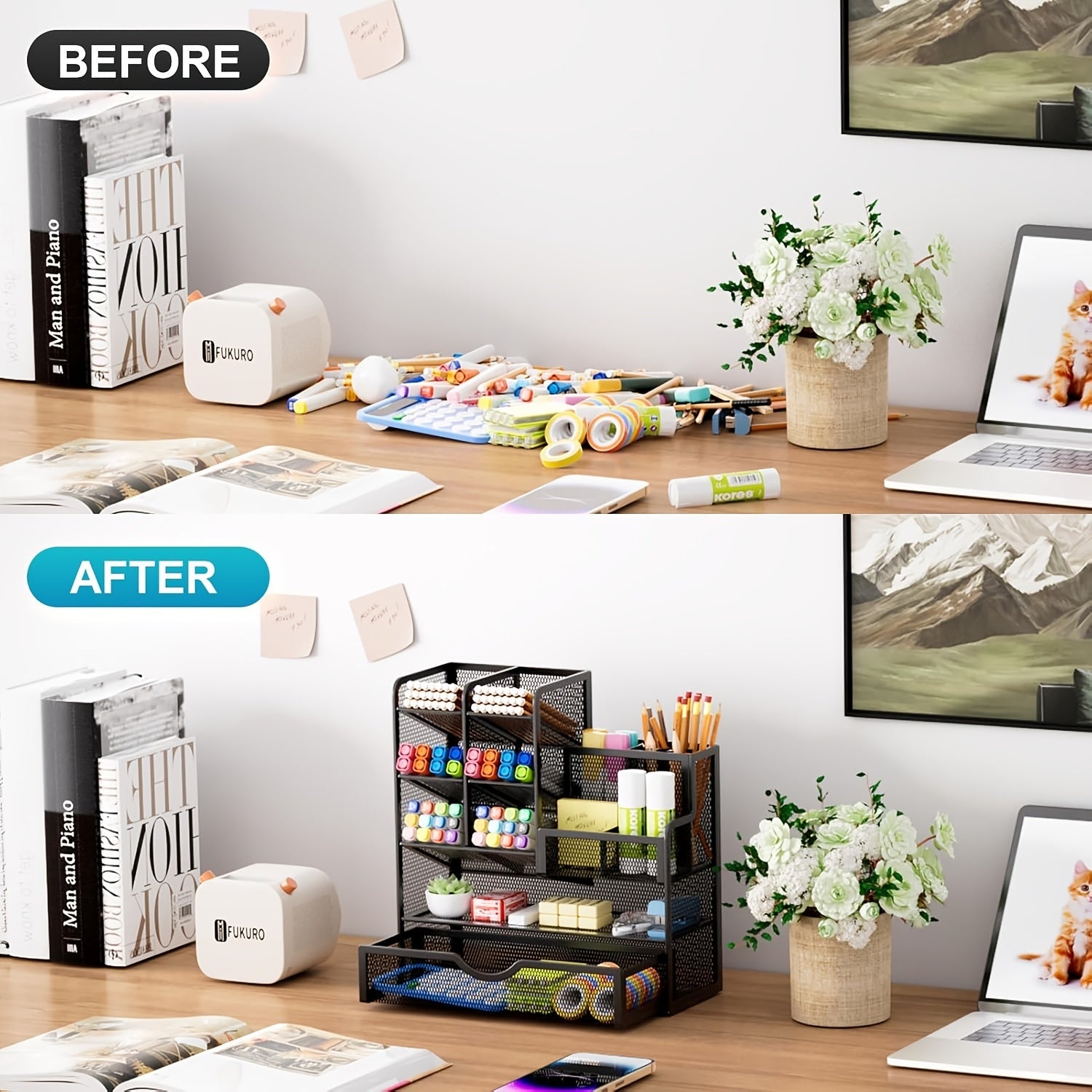 Iron Mesh Multi-Layer Desk Organizer for Stationery Storage