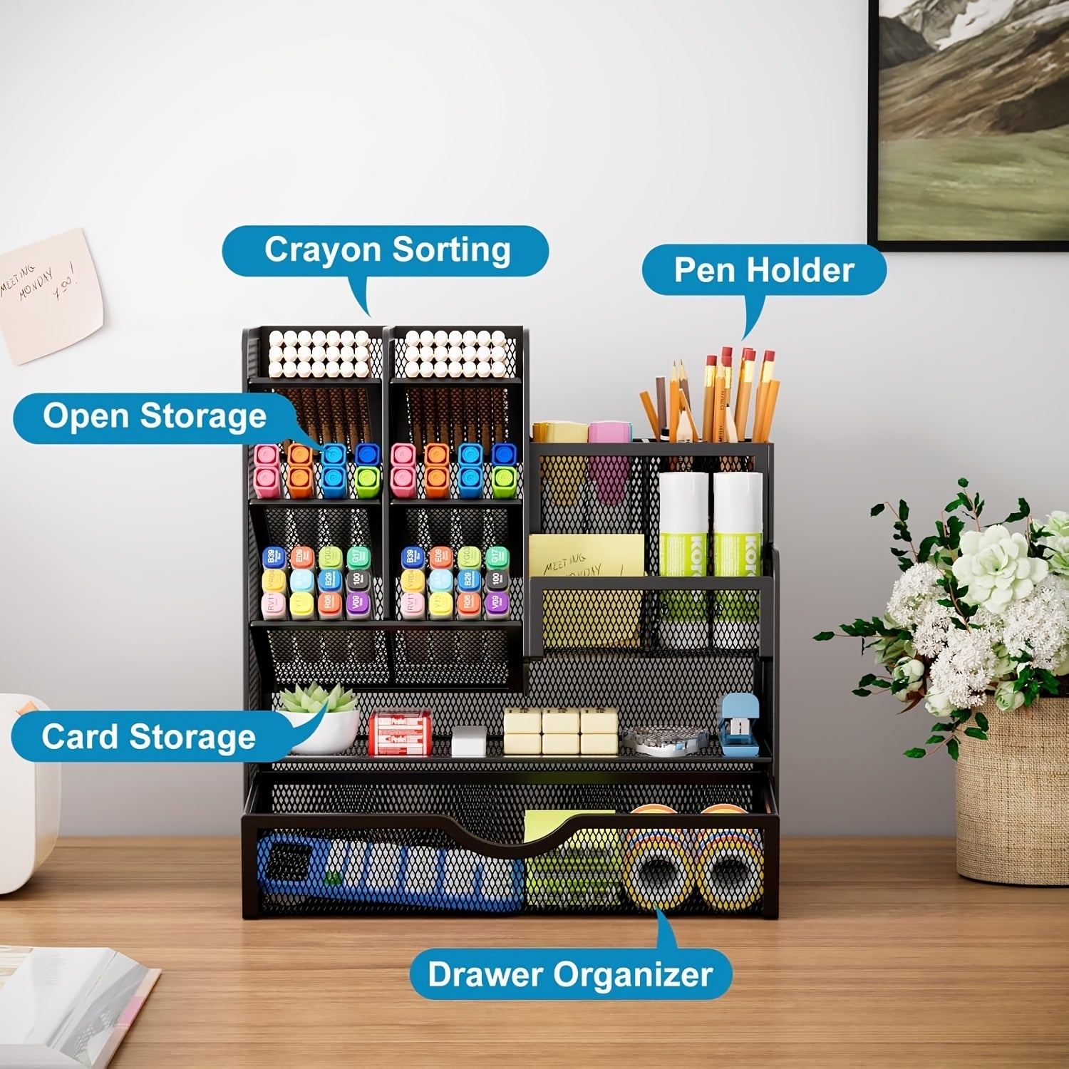 Iron Mesh Multi-Layer Desk Organizer for Stationery Storage