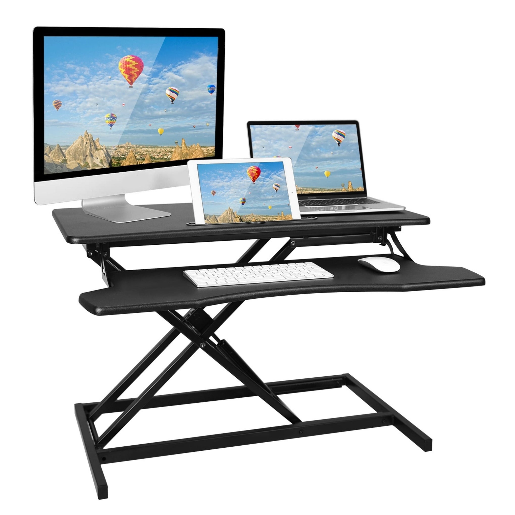 Adjustable Dual Monitor Standing Desk Riser with Laptop Support