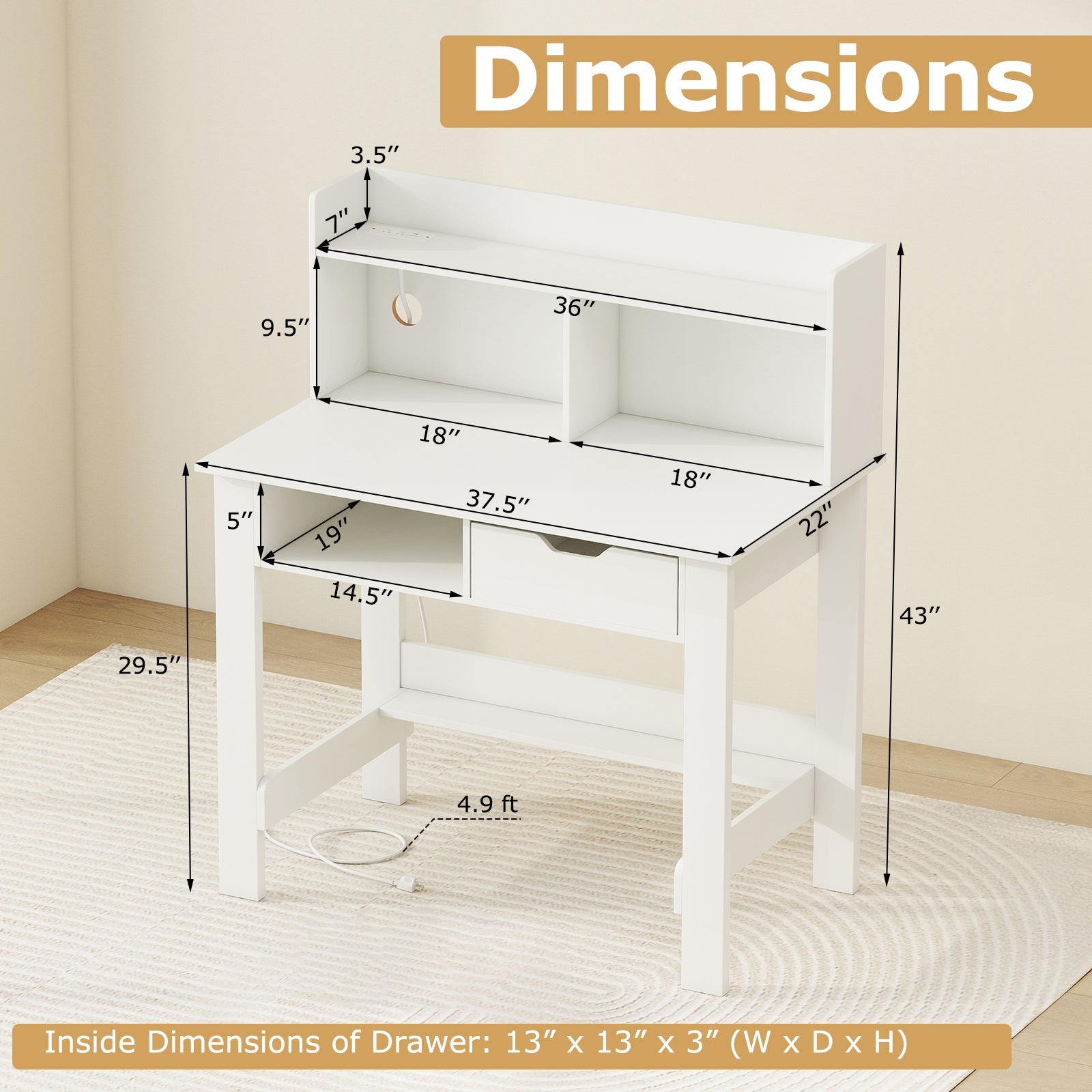 Home Office Computer Desk with Storage Shelves and Drawer