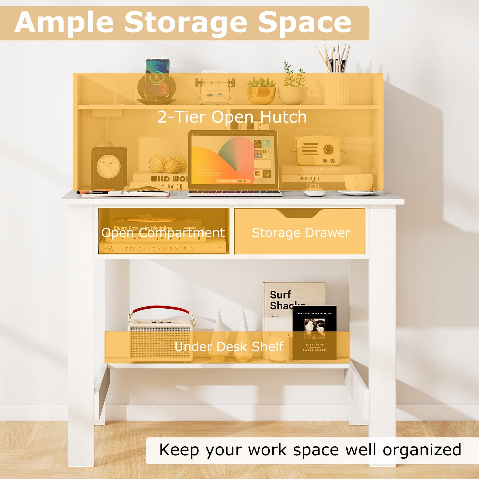 Home Office Computer Desk with Storage Shelves and Drawer