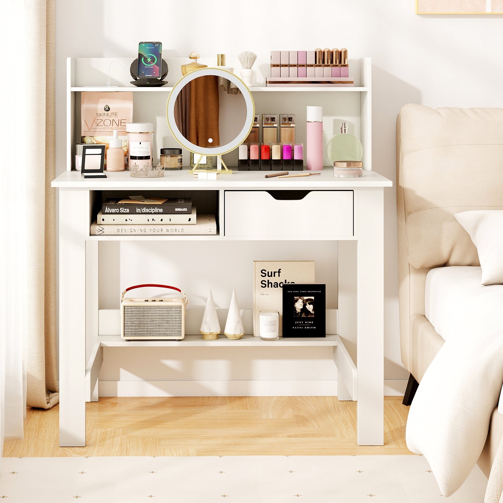 Home Office Computer Desk with Storage Shelves and Drawer
