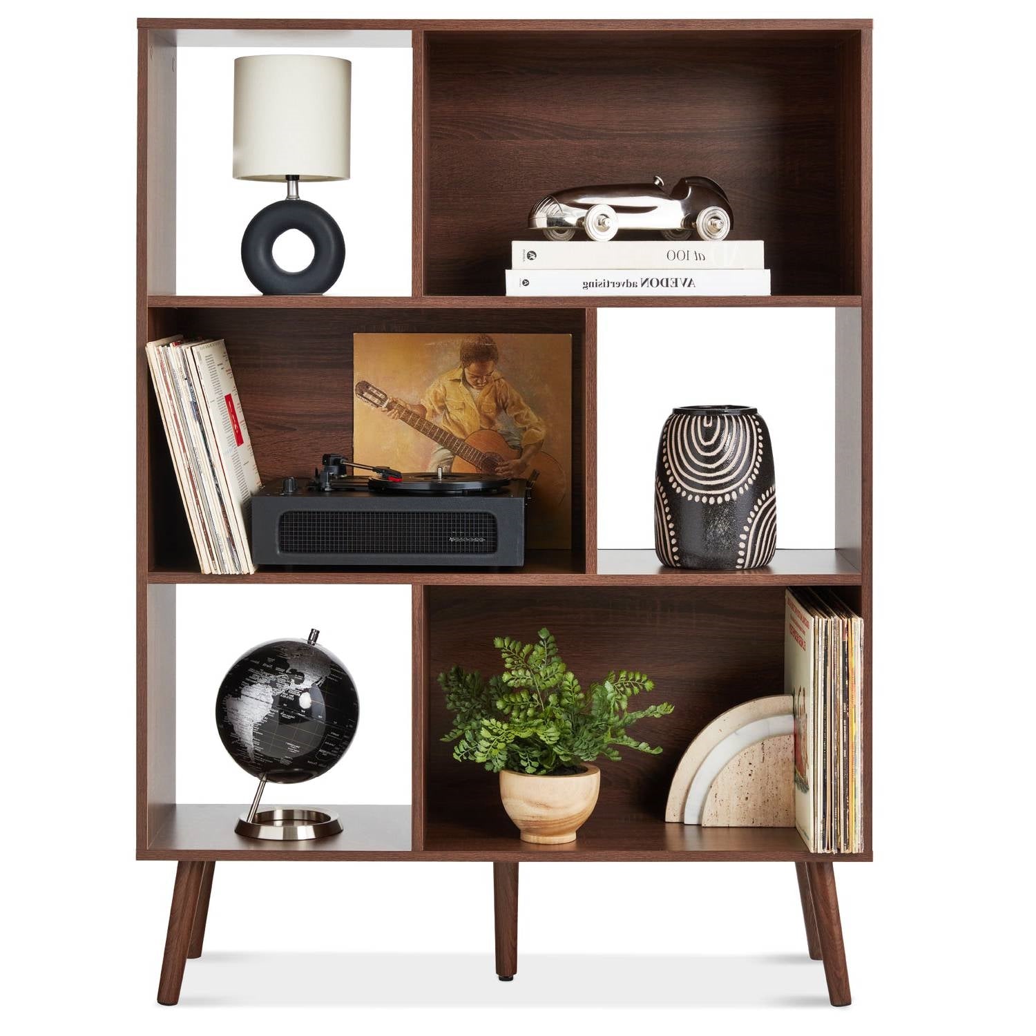 Mid Century Walnut Wood Bookcase Storage Shelving Unit Display