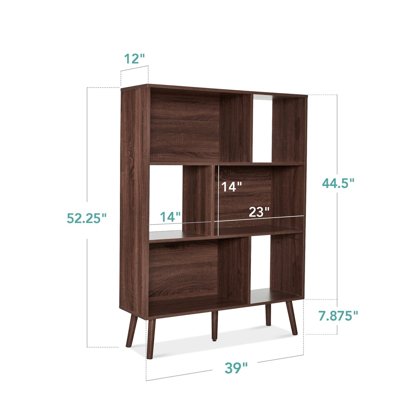 Mid Century Walnut Wood Bookcase Storage Shelving Unit Display