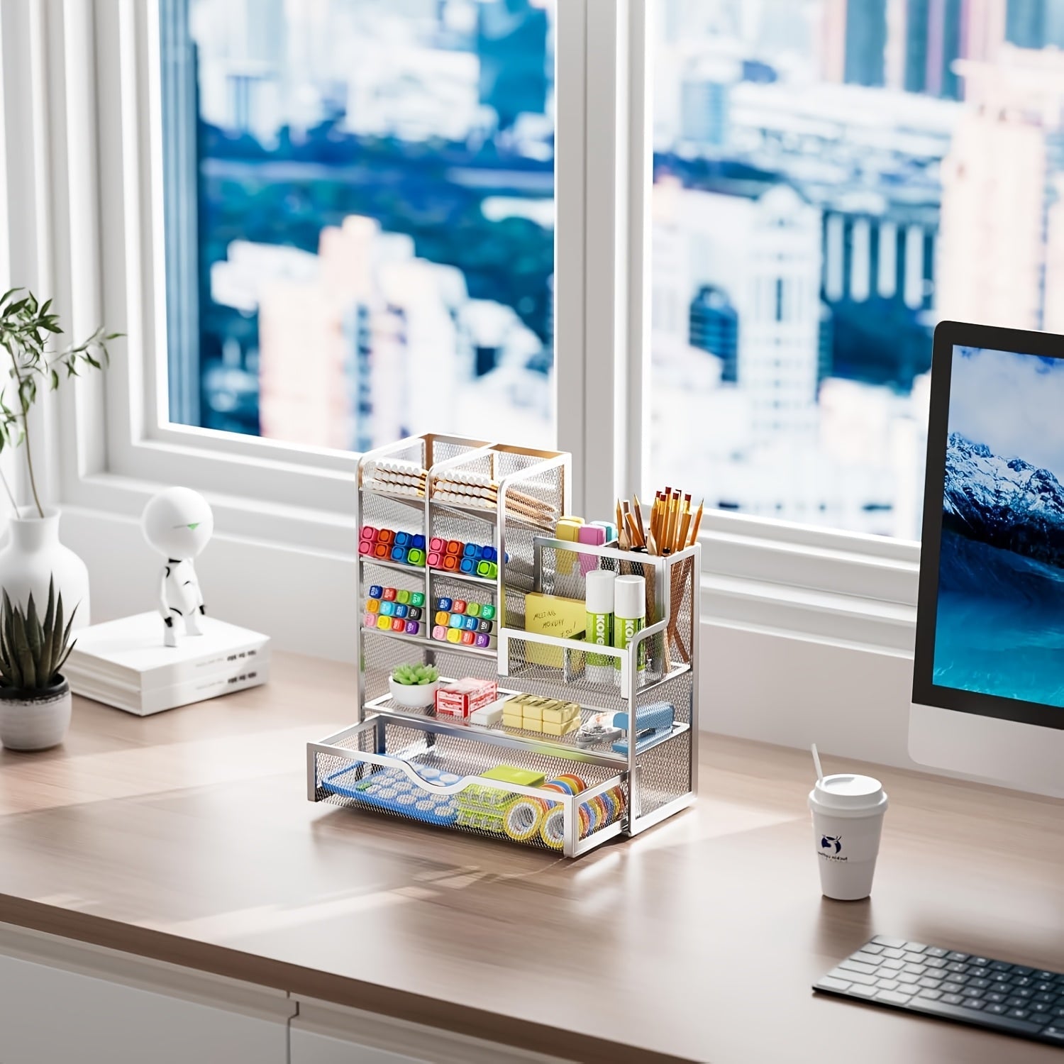 Iron Mesh Multi-Layer Desk Organizer for Stationery Storage