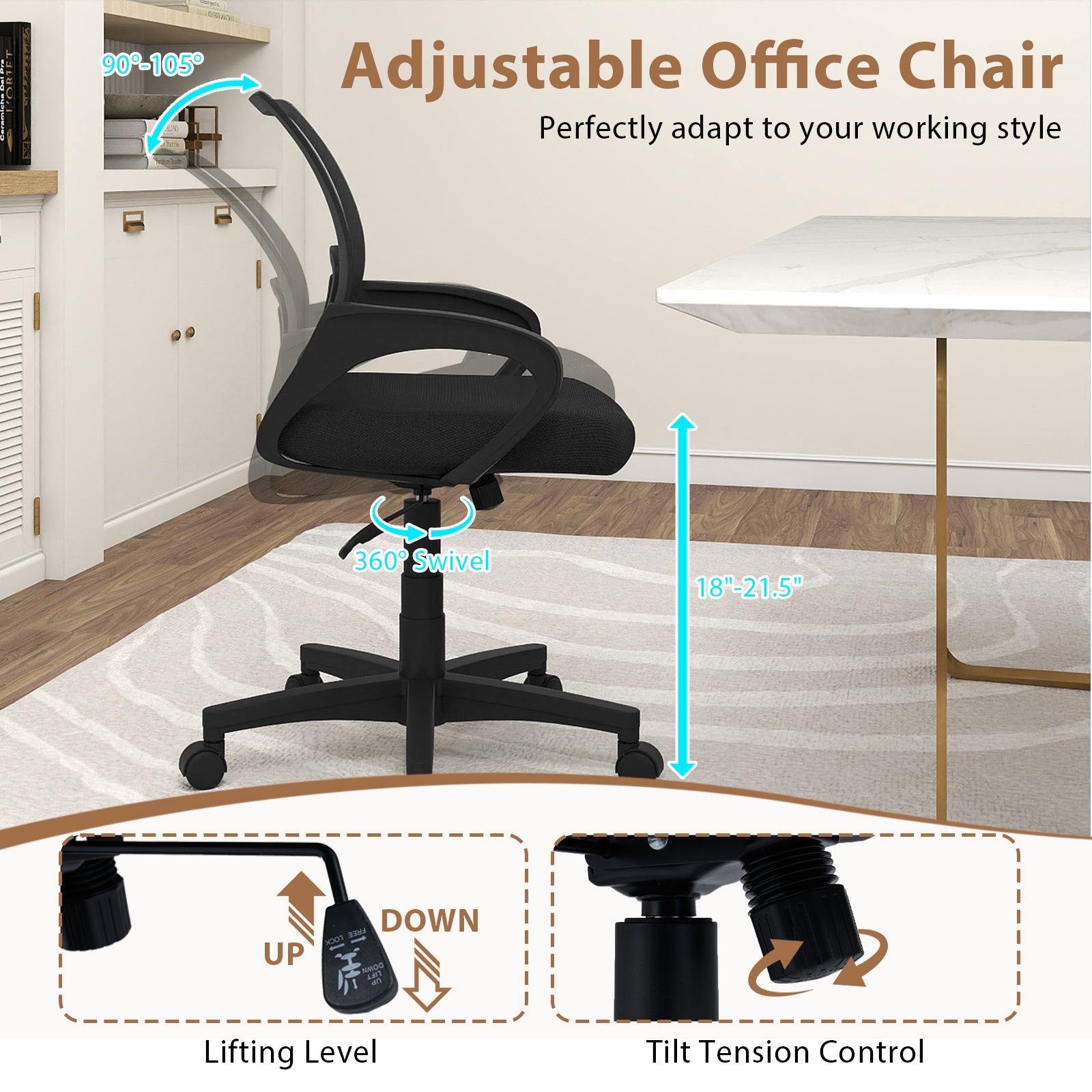 Ergonomic Mid-Back Mesh Office Chair with Lumbar Support
