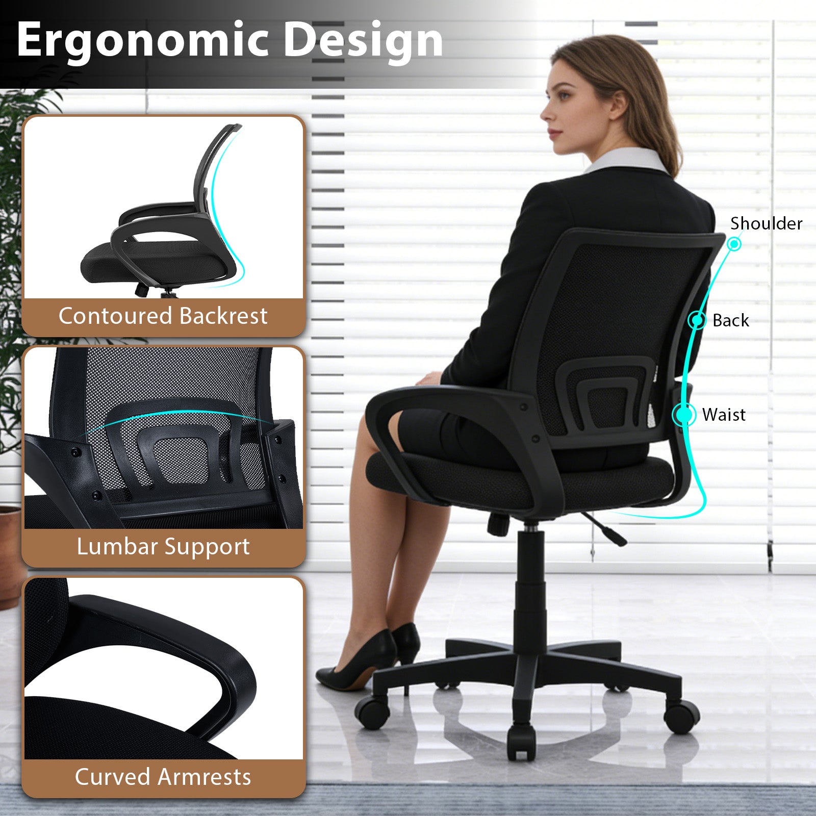 Ergonomic Mid-Back Mesh Office Chair with Lumbar Support