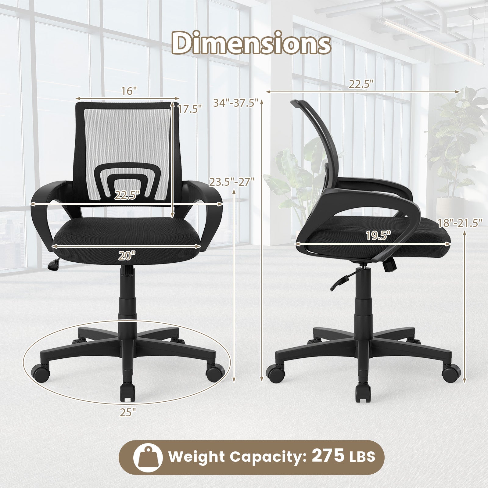 Ergonomic Mid-Back Mesh Office Chair with Lumbar Support