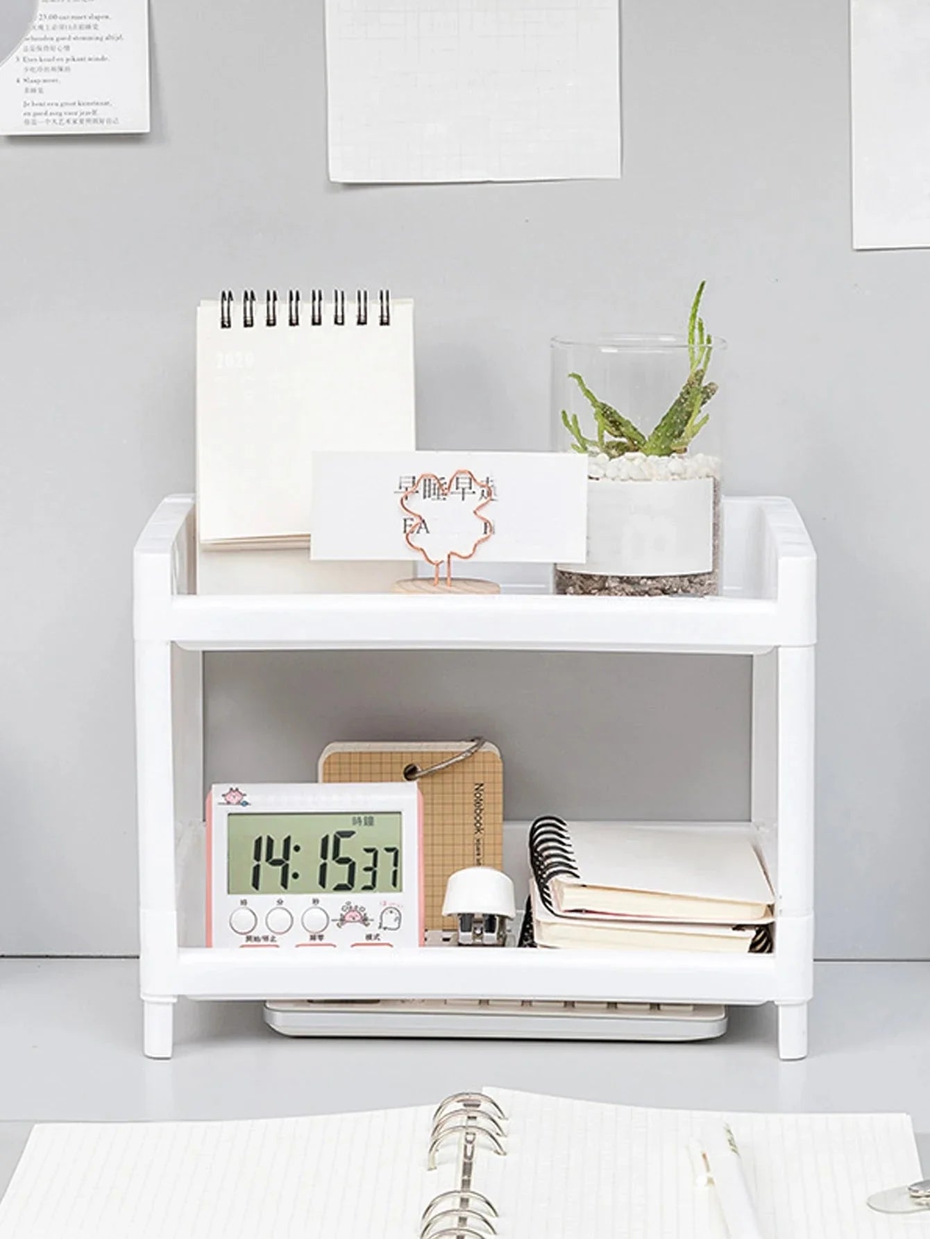 Double Layer Desktop Storage Rack White Organizer