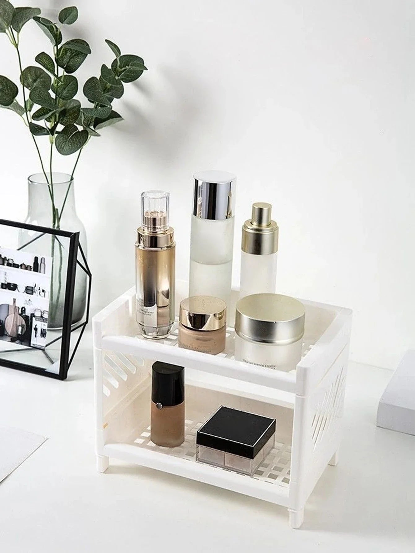 Double Layer Desktop Storage Rack White Organizer