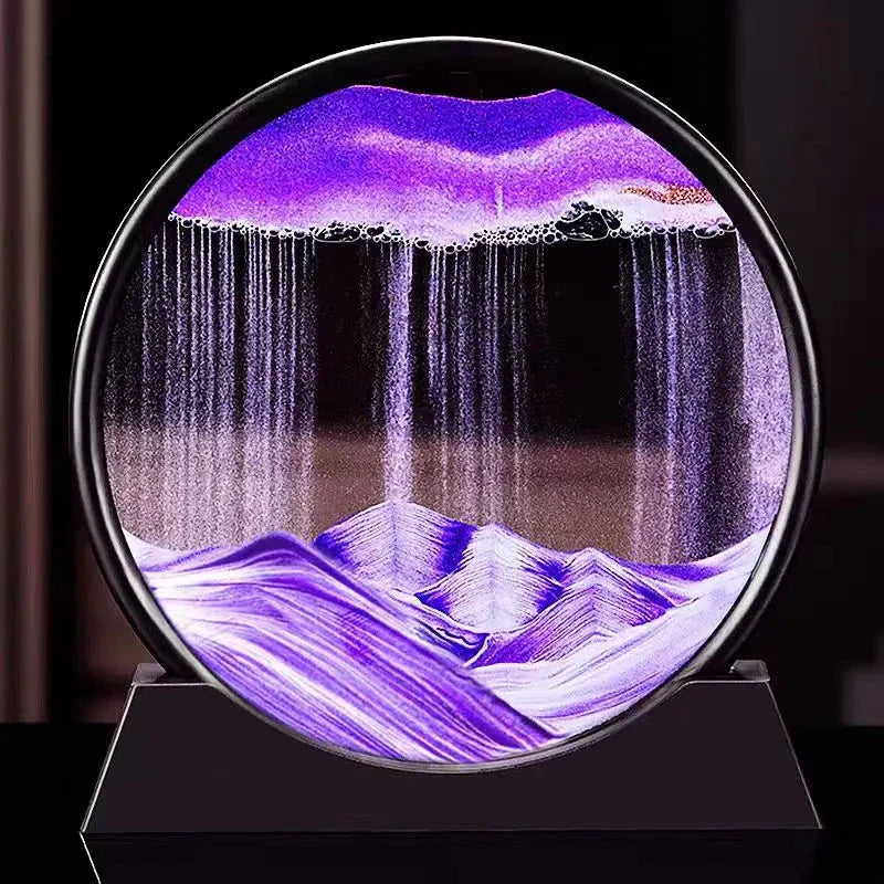 3D Moving Sand Art Round Glass Sandscape Decor Display