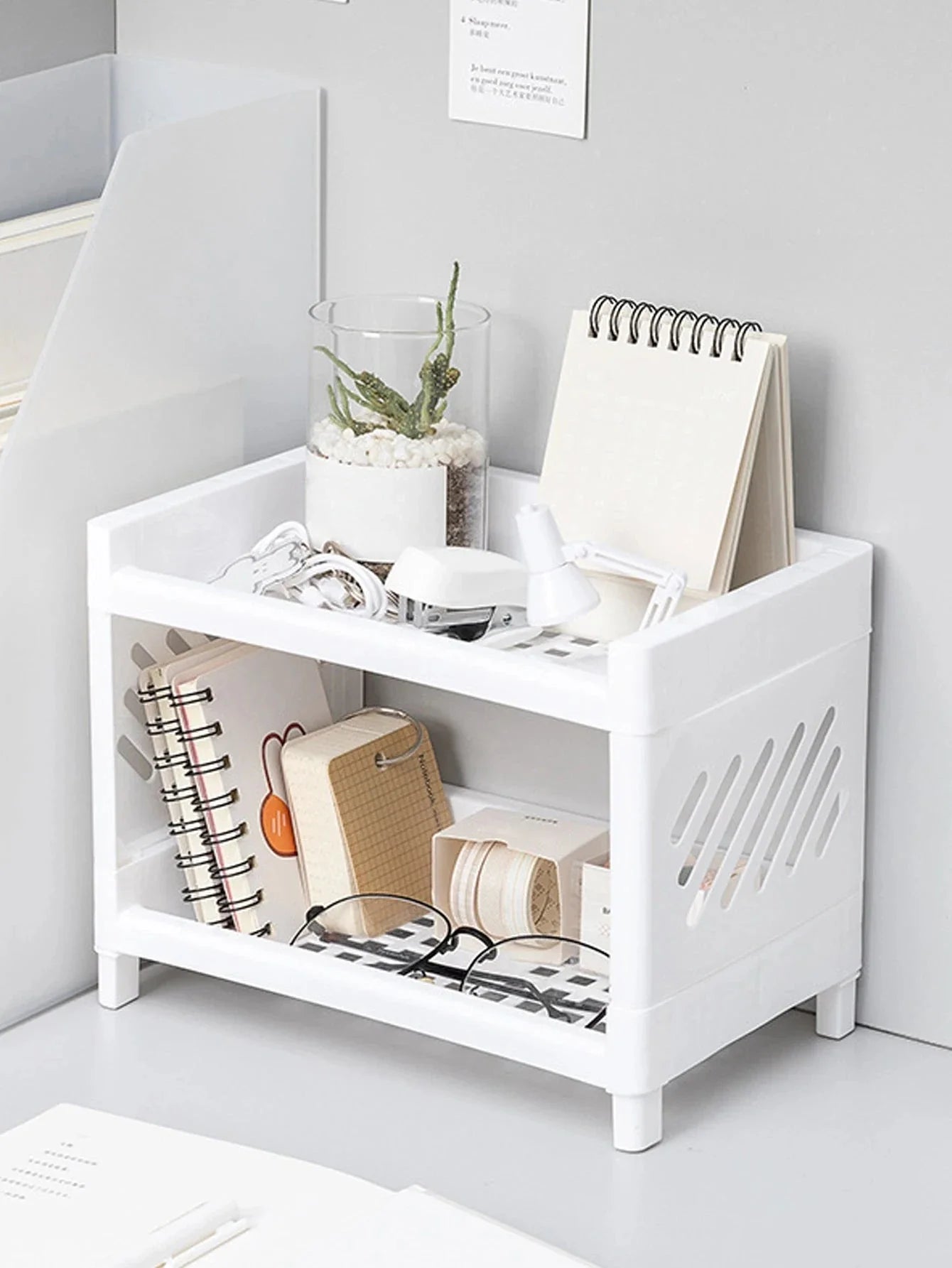 Double Layer Desktop Storage Rack White Organizer