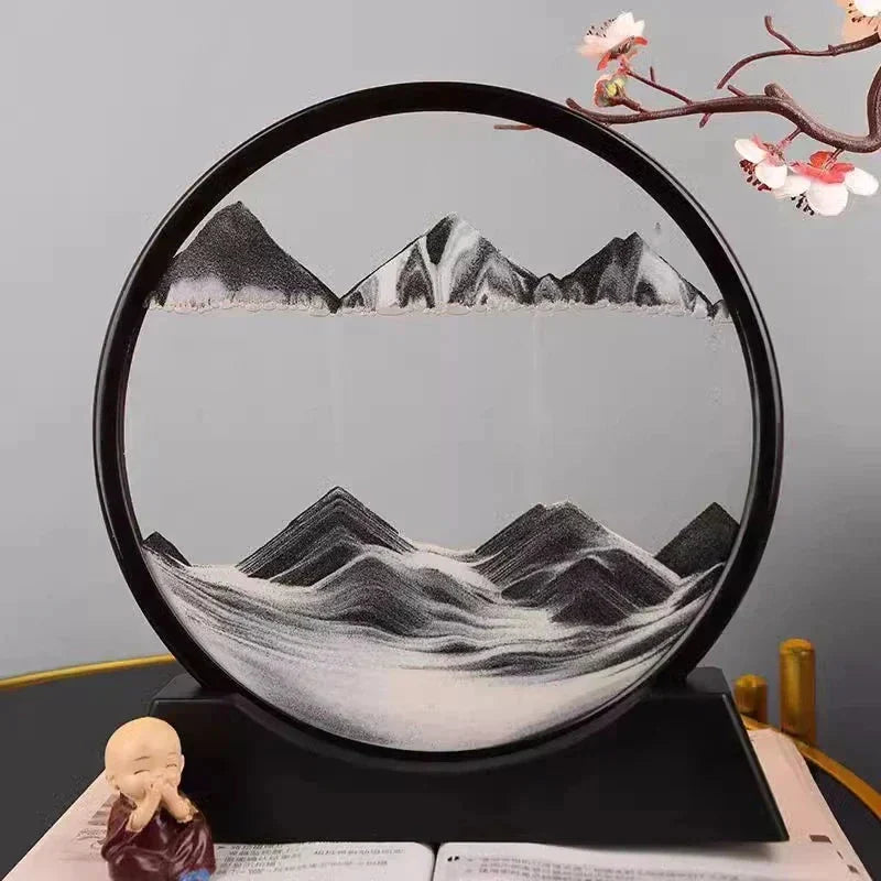 3D Moving Sand Art Round Glass Sandscape Decor Display