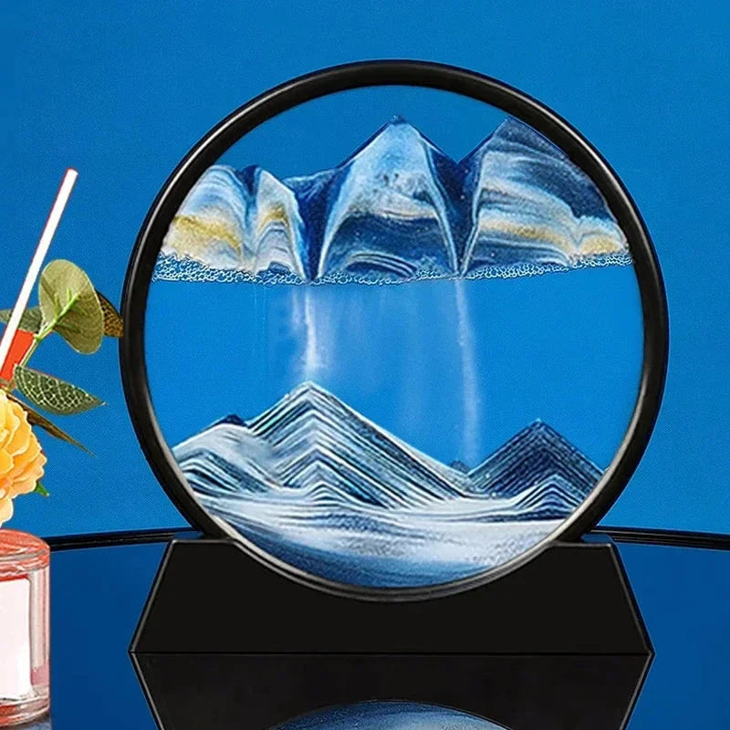 3D Moving Sand Art Round Glass Sandscape Decor Display