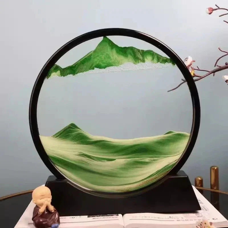 3D Moving Sand Art Round Glass Sandscape Decor Display