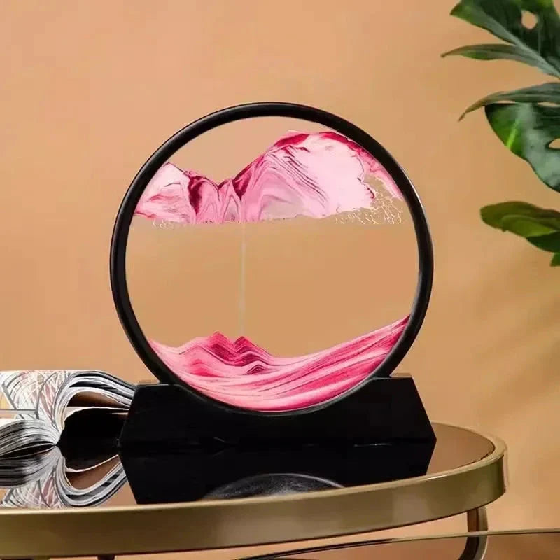 3D Moving Sand Art Round Glass Sandscape Decor Display