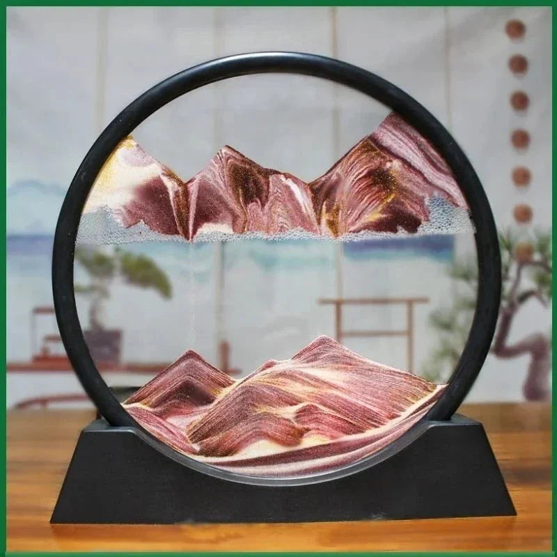 3D Moving Sand Art Round Glass Sandscape Decor Display
