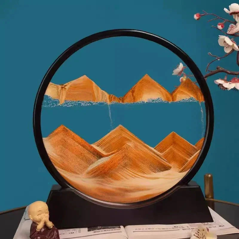 3D Moving Sand Art Round Glass Sandscape Decor Display