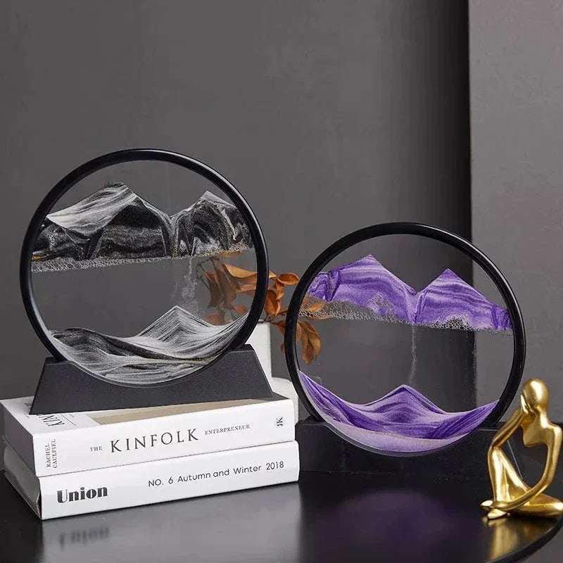 3D Moving Sand Art Round Glass Sandscape Decor Display