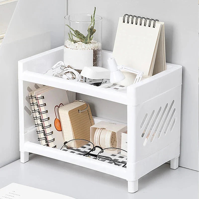 Double Layer Desktop Storage Rack White Organizer
