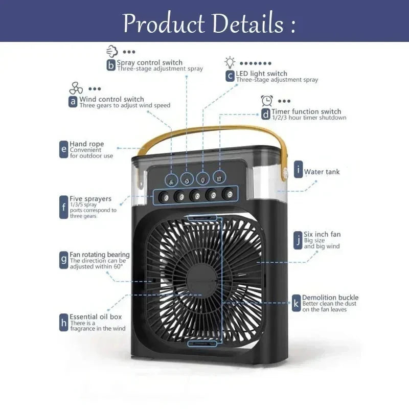 Portable Air Cooler Fan with Humidifier for Home