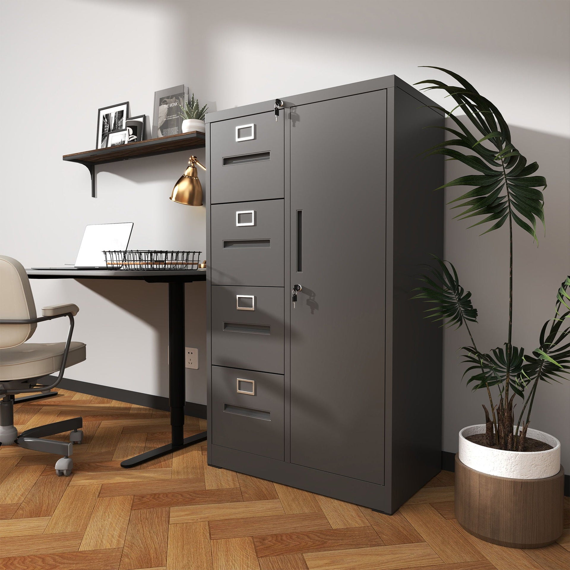 Metal Vertical Filing Cabinet with Lock Four Drawer Storage