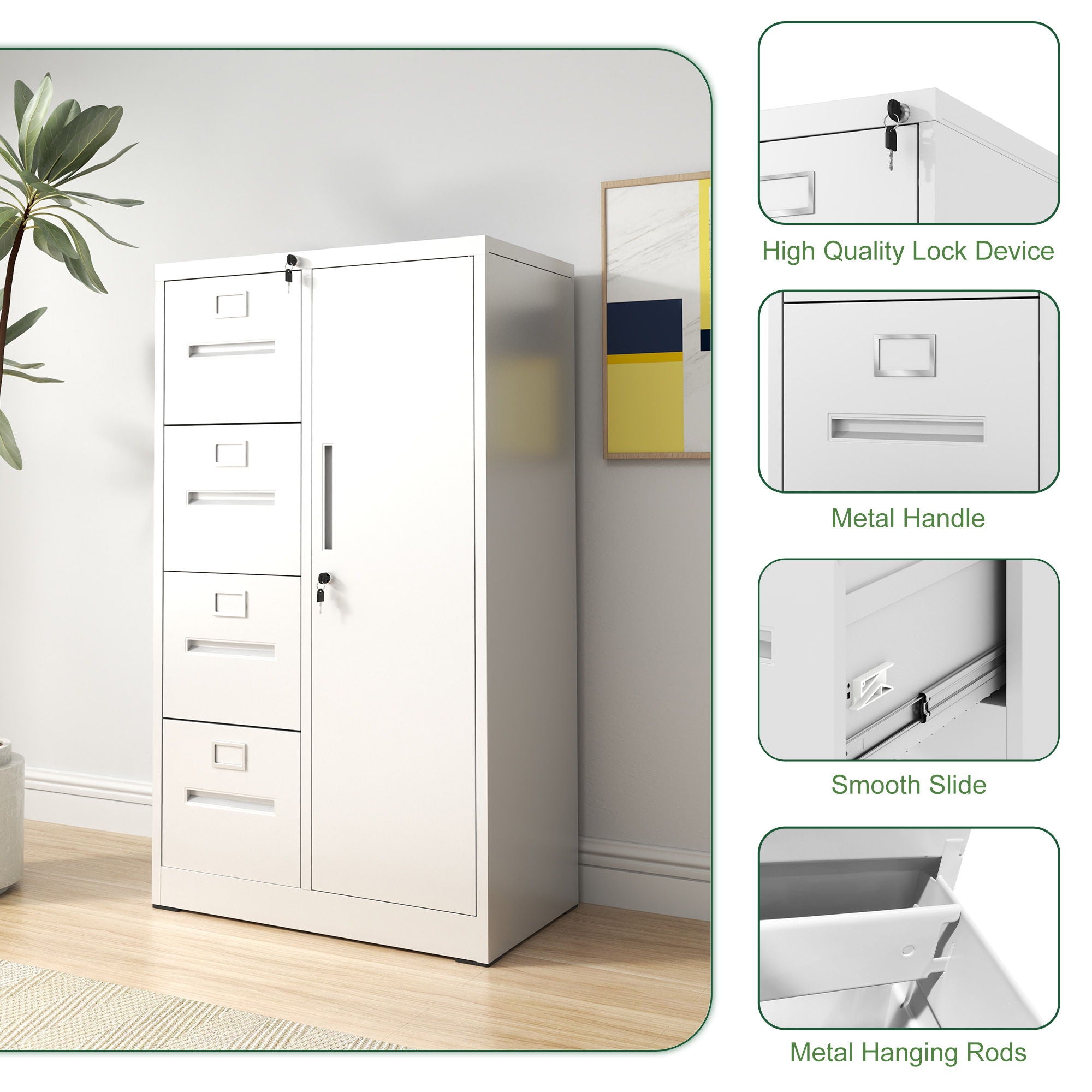 Metal Vertical Filing Cabinet with Lock Four Drawer Storage