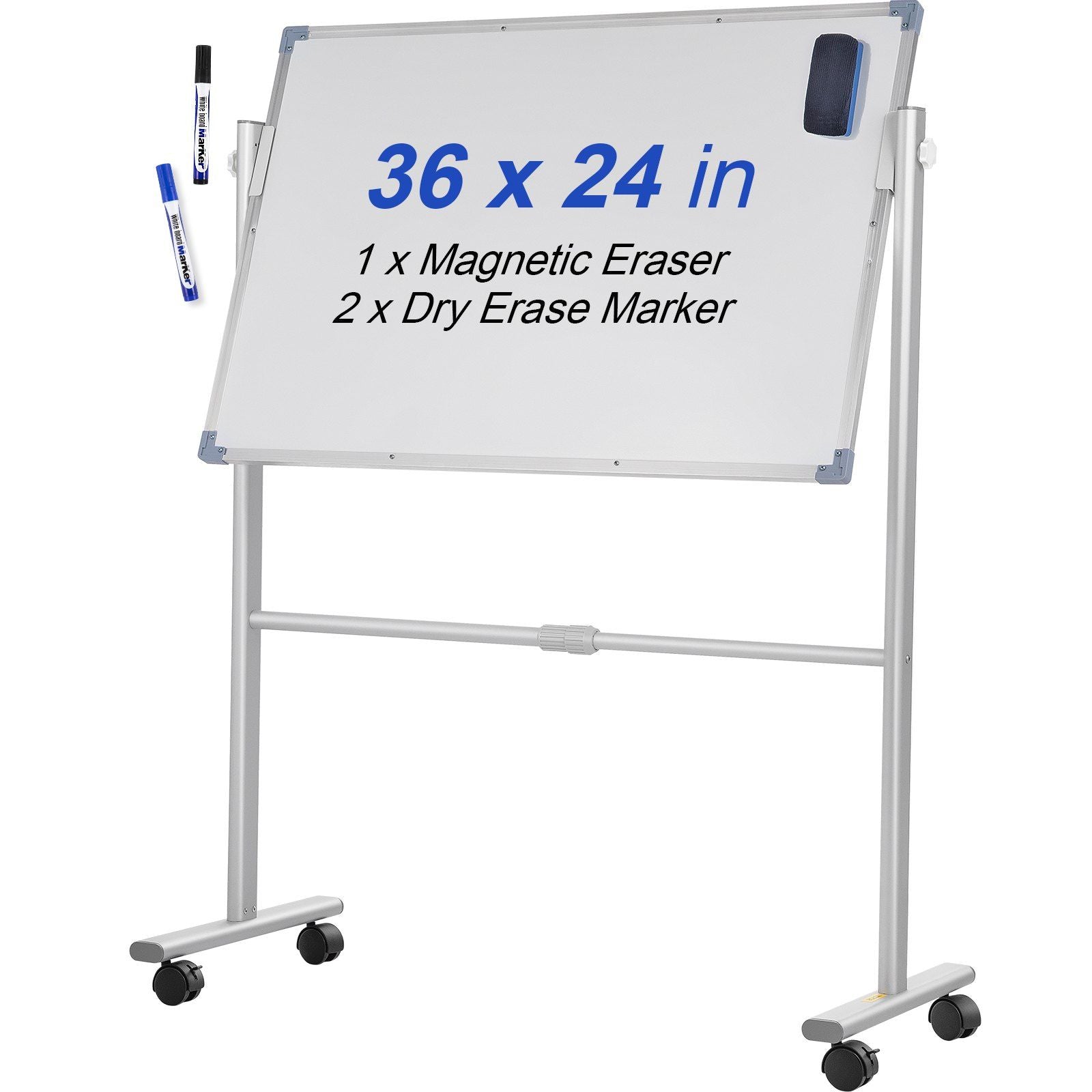 Mobile Double-Sided Magnetic Whiteboard with Adjustable Rolling Stand